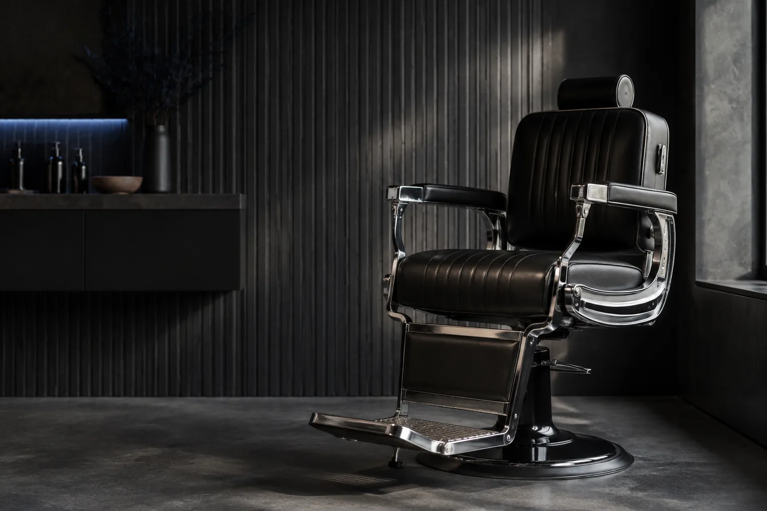 Generated barber chair and studio interior for the fictional Vibarbers concept